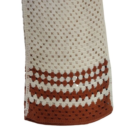 Women's wide leg crochet pants with contrast hem, bohemian style, size S. - Picture 6 of 8